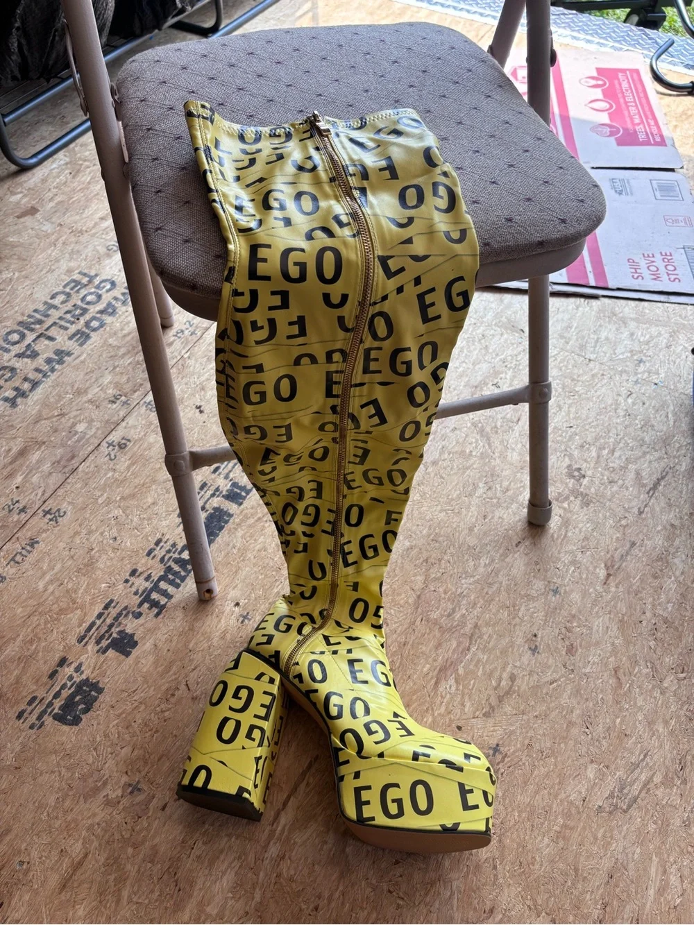 EGO Yellow Logo Platform Heeled Boots
